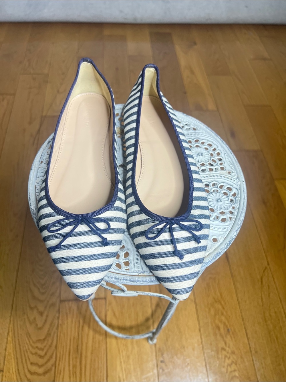 J.Crew Striped Navy and White Pointed Ballet Flats - Women